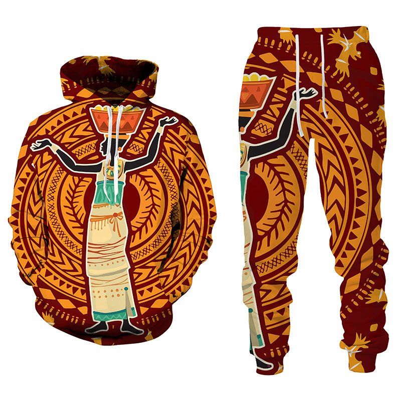 2022 Nieuwe 3D Afrikaanse Print Casual Mannen Broek Suits Paar Outfits Vintage Hip Hop Hoodies + Broek Mannelijke/Vrouwelijke trainingspak Set