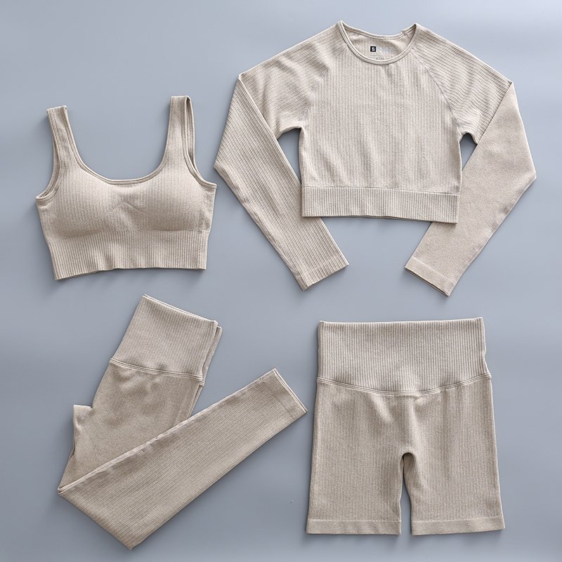 2/3/4Pcs Yoga Set Voor Vrouwen Naadloze Workout Gym Slijtage Fitness Sport Kleding Past Hoge Taille leggings Lange Mouwen Crop Top
