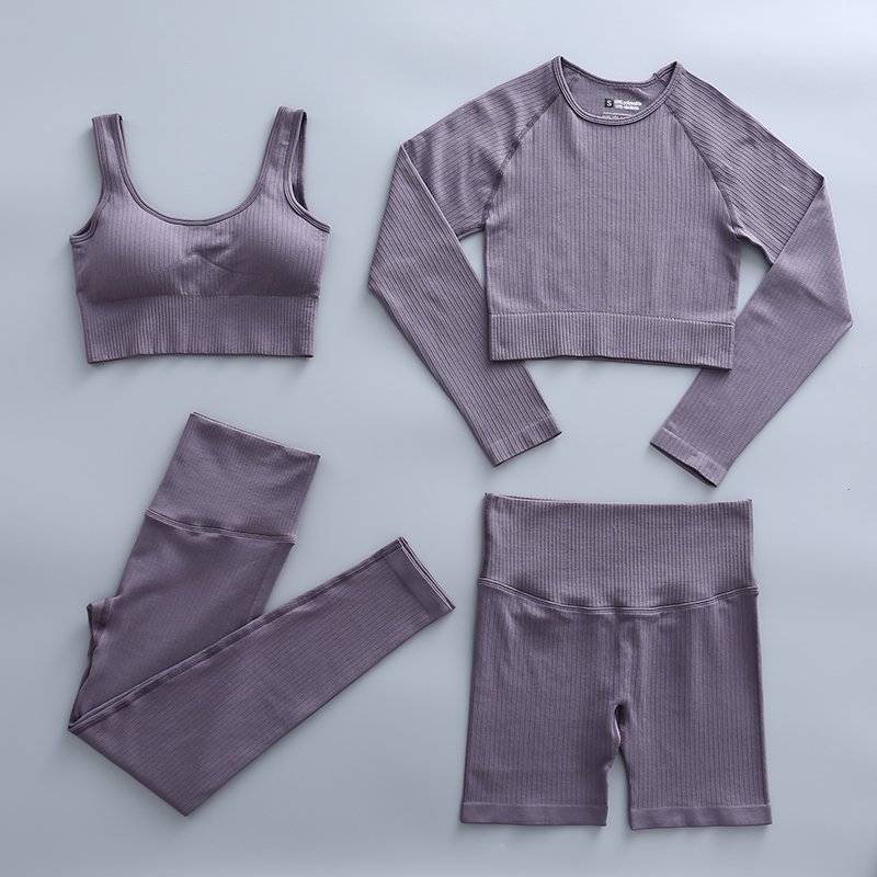 2/3/4Pcs Yoga Set Voor Vrouwen Naadloze Workout Gym Slijtage Fitness Sport Kleding Past Hoge Taille leggings Lange Mouwen Crop Top