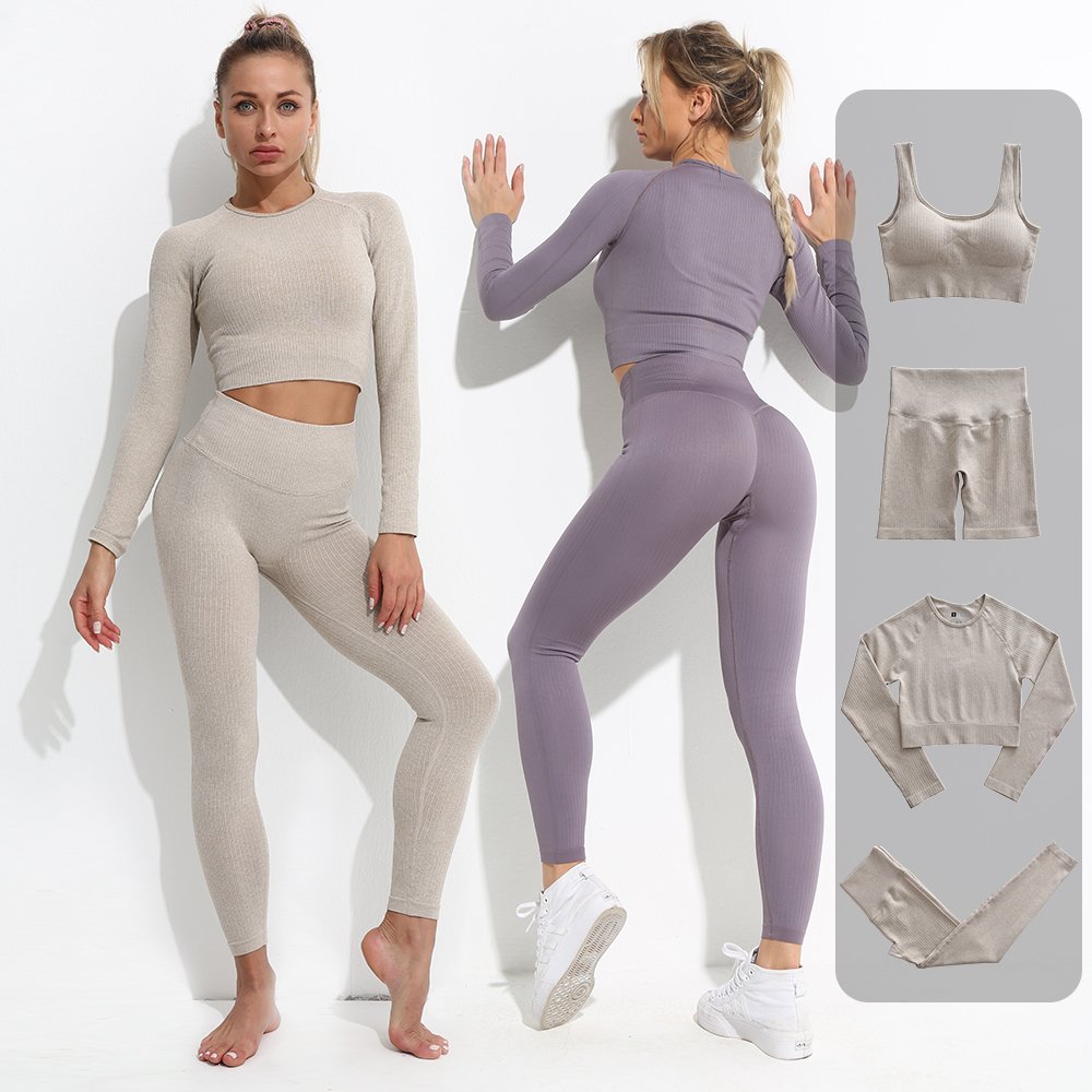 2/3/4Pcs Yoga Set Voor Vrouwen Naadloze Workout Gym Slijtage Fitness Sport Kleding Past Hoge Taille leggings Lange Mouwen Crop Top