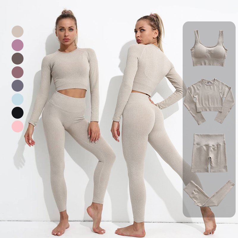 2/3/4Pcs Yoga Set Voor Vrouwen Naadloze Workout Gym Slijtage Fitness Sport Kleding Past Hoge Taille leggings Lange Mouwen Crop Top